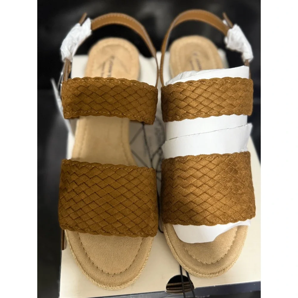 St Johns Bay Women's Espadrille Wedge‎ Sandals Brown Size 9